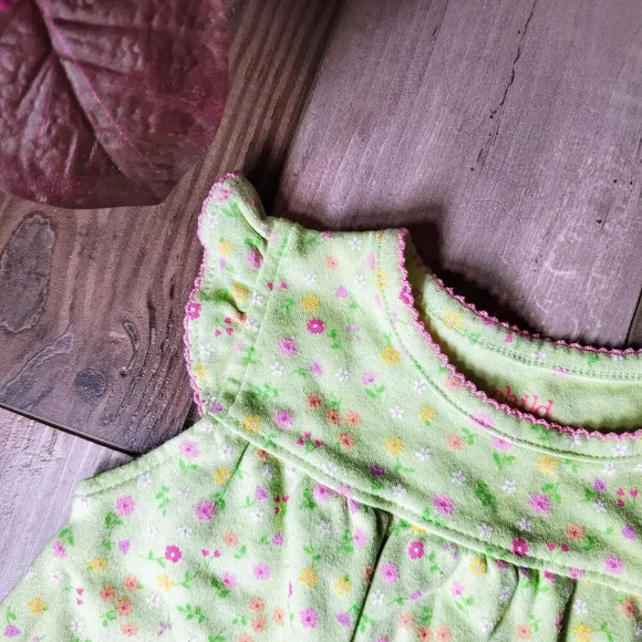 Child of Mine by Carter's Green Floral Dress Size 6-9m 100% Cotton EUC - Picture 5 of 13